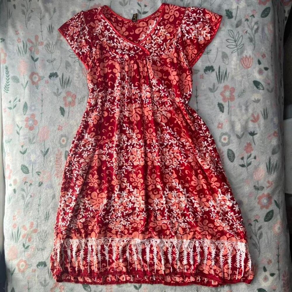 Vintage Y2K Tropical Hawaiian Babydoll Dress L Retro Coconut Girl Beach Vacation